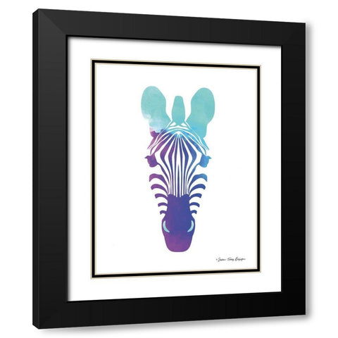 Violet and Teal Zebra Black Modern Wood Framed Art Print with Double Matting by Seven Trees Design