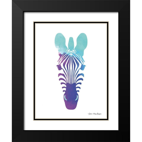 Violet and Teal Zebra Black Modern Wood Framed Art Print with Double Matting by Seven Trees Design