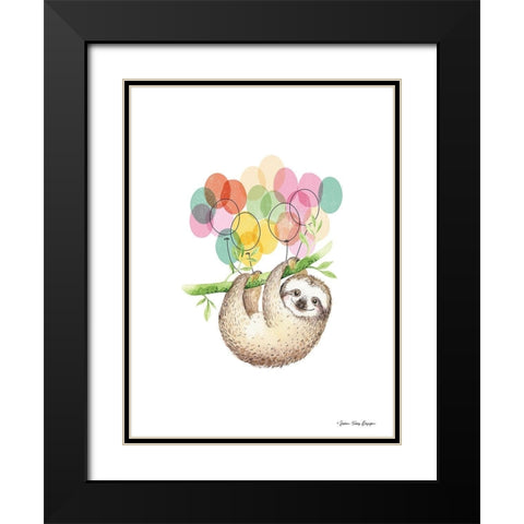 Sloth Birthday II Black Modern Wood Framed Art Print with Double Matting by Seven Trees Design