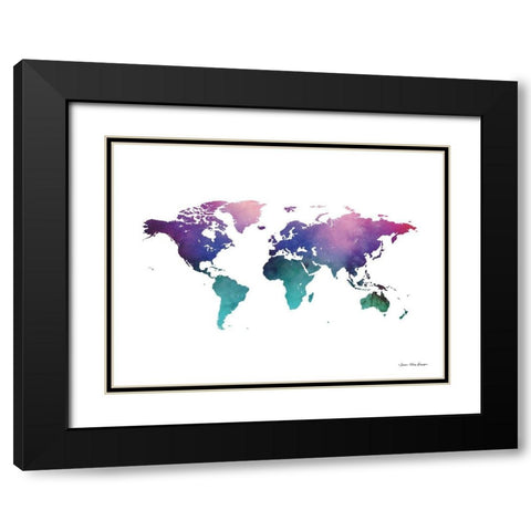 Cosmos Watercolor World Black Modern Wood Framed Art Print with Double Matting by Seven Trees Design