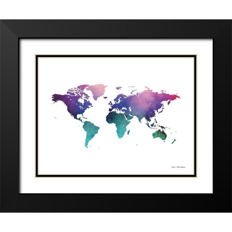 Cosmos Watercolor World Black Modern Wood Framed Art Print with Double Matting by Seven Trees Design