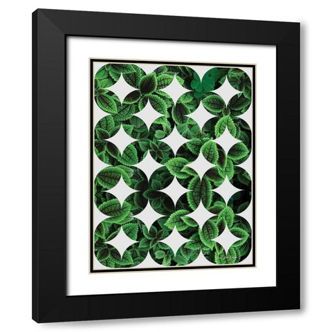Leaves Pattern Black Modern Wood Framed Art Print with Double Matting by Seven Trees Design