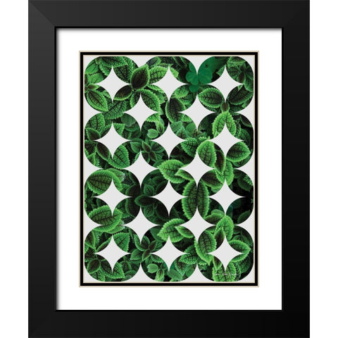 Leaves Pattern Black Modern Wood Framed Art Print with Double Matting by Seven Trees Design