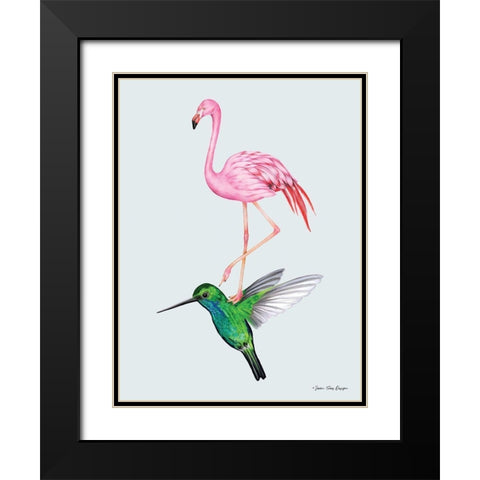 The Hummingbird and the Flamingo Black Modern Wood Framed Art Print with Double Matting by Seven Trees Design