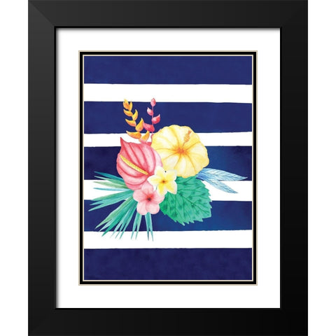 Watercolor Flowers Blue Lines I Black Modern Wood Framed Art Print with Double Matting by Seven Trees Design