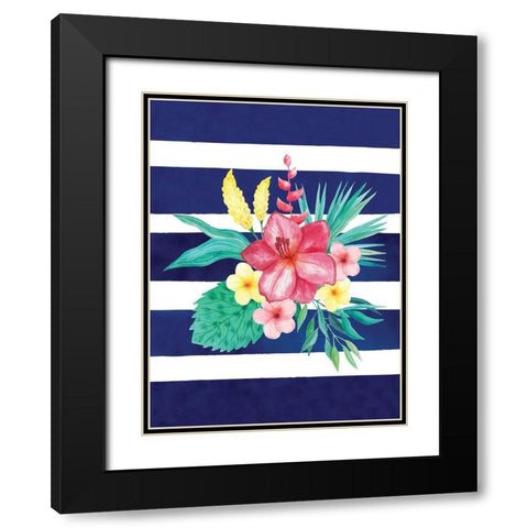 Watercolor Flowers Blue Lines II Black Modern Wood Framed Art Print with Double Matting by Seven Trees Design