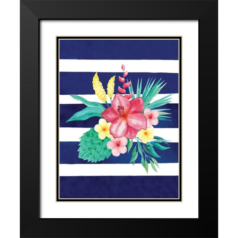 Watercolor Flowers Blue Lines II Black Modern Wood Framed Art Print with Double Matting by Seven Trees Design