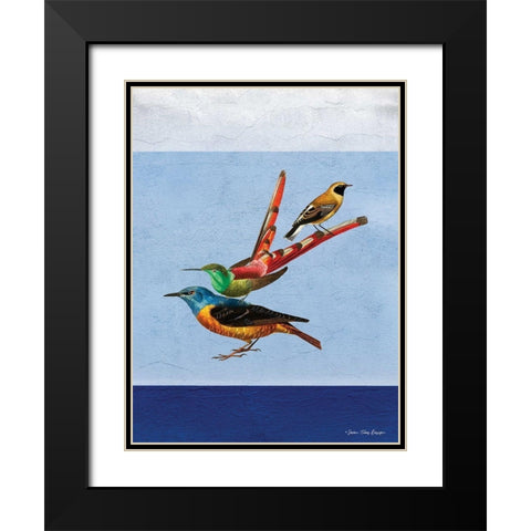 Stacked Birds Black Modern Wood Framed Art Print with Double Matting by Seven Trees Design