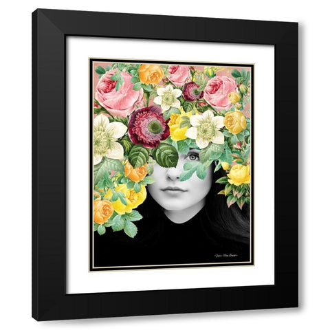 The Girl and the Flowers Black Modern Wood Framed Art Print with Double Matting by Seven Trees Design