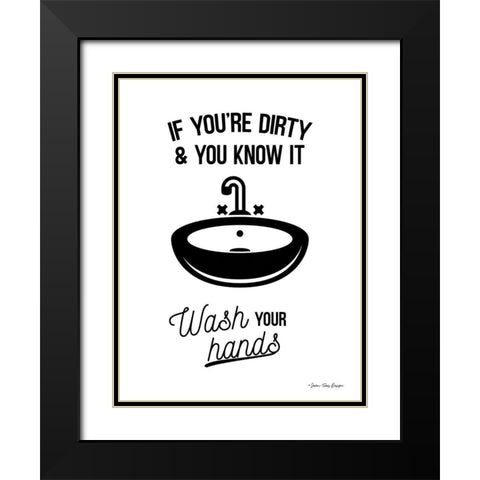 Wash Your Hands Black Modern Wood Framed Art Print with Double Matting by Seven Trees Design