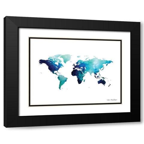 Blue Space World Map    Black Modern Wood Framed Art Print with Double Matting by Seven Trees Design