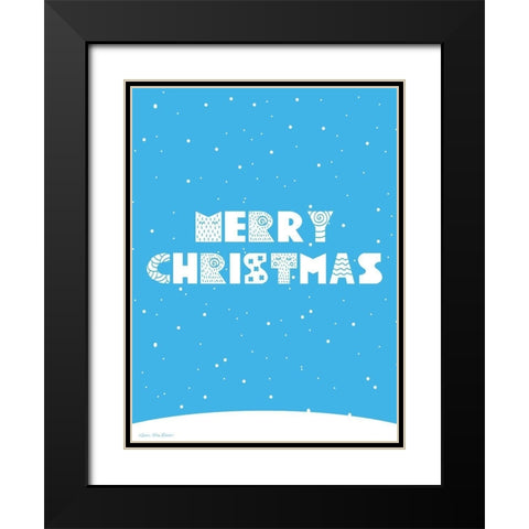 Snowy Merry Christmas Black Modern Wood Framed Art Print with Double Matting by Seven Trees Design