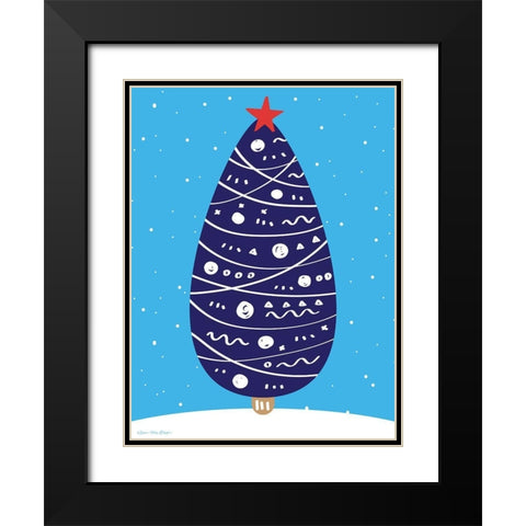 Snowy Christmas Tree Black Modern Wood Framed Art Print with Double Matting by Seven Trees Design