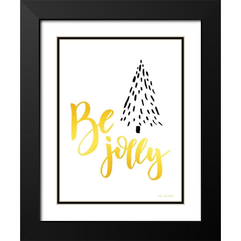 Be Jolly Christmas Tree Black Modern Wood Framed Art Print with Double Matting by Seven Trees Design