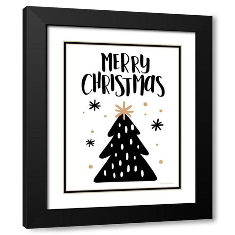 Merry Christmas Tree Black Modern Wood Framed Art Print with Double Matting by Seven Trees Design