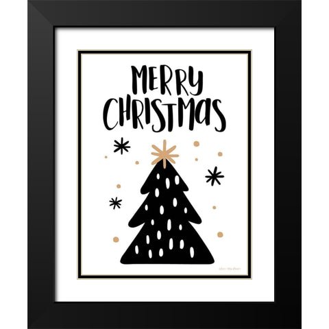 Merry Christmas Tree Black Modern Wood Framed Art Print with Double Matting by Seven Trees Design