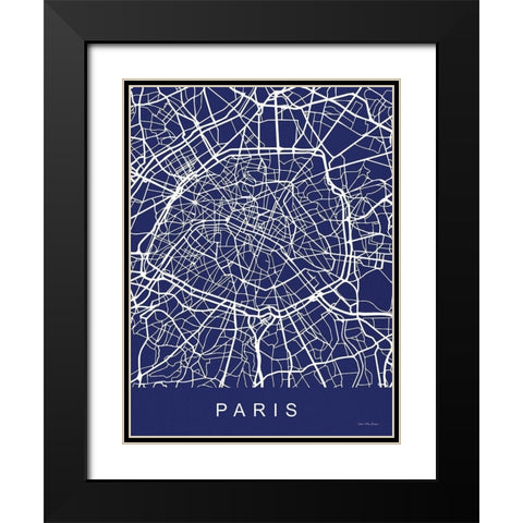 Paris Street Blue Map Black Modern Wood Framed Art Print with Double Matting by Seven Trees Design