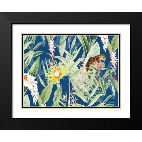 Leopard Flowers Black Modern Wood Framed Art Print with Double Matting by Seven Trees Design