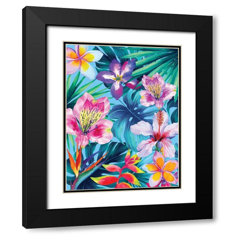 Tropical Flowers Black Modern Wood Framed Art Print with Double Matting by Seven Trees Design