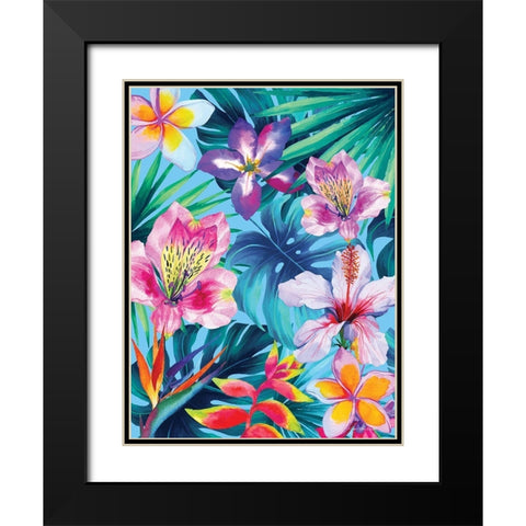 Tropical Flowers Black Modern Wood Framed Art Print with Double Matting by Seven Trees Design