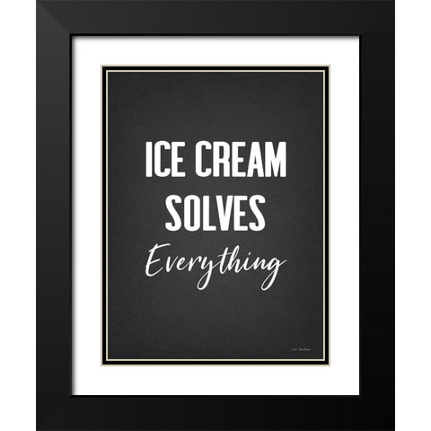 Ice Cream Solves Everything Black Modern Wood Framed Art Print with Double Matting by Seven Trees Design