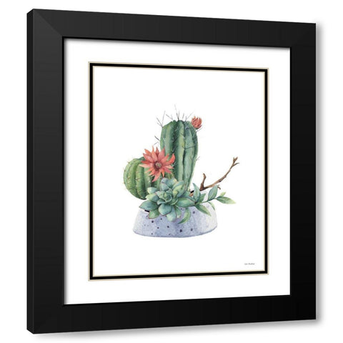 Watercolor Cactus Black Modern Wood Framed Art Print with Double Matting by Seven Trees Design