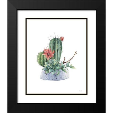 Watercolor Cactus Black Modern Wood Framed Art Print with Double Matting by Seven Trees Design