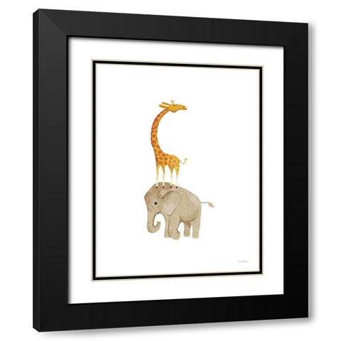 Safari Elephant and Giraffe Black Modern Wood Framed Art Print with Double Matting by Stellar Design Studio