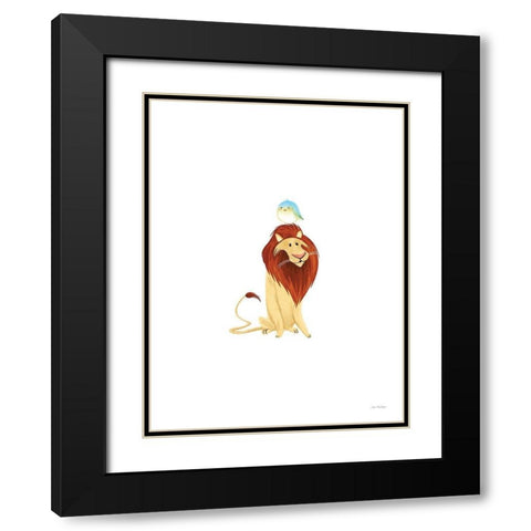 Safari Lion and Bird Black Modern Wood Framed Art Print with Double Matting by Stellar Design Studio