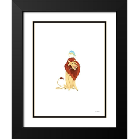 Safari Lion and Bird Black Modern Wood Framed Art Print with Double Matting by Stellar Design Studio