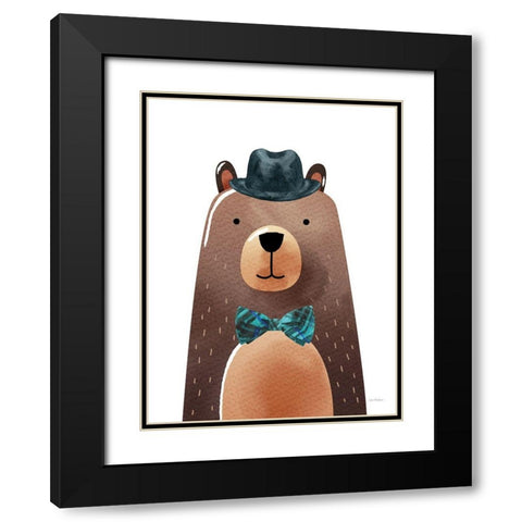 Mr. Bear Black Modern Wood Framed Art Print with Double Matting by Stellar Design Studio