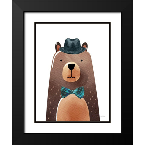 Mr. Bear Black Modern Wood Framed Art Print with Double Matting by Stellar Design Studio