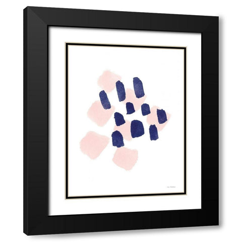 Navy and Pink Strokes Black Modern Wood Framed Art Print with Double Matting by Seven Trees Design