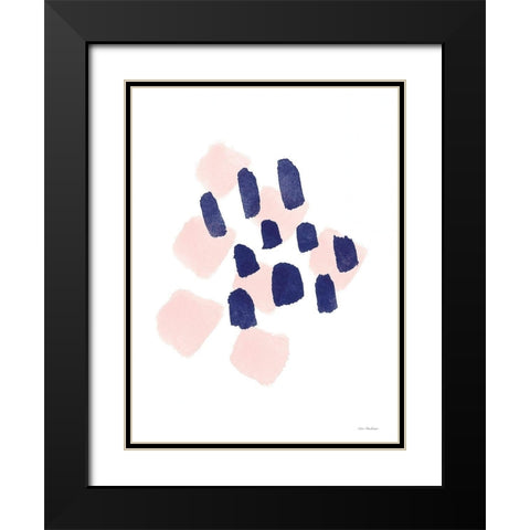 Navy and Pink Strokes Black Modern Wood Framed Art Print with Double Matting by Seven Trees Design
