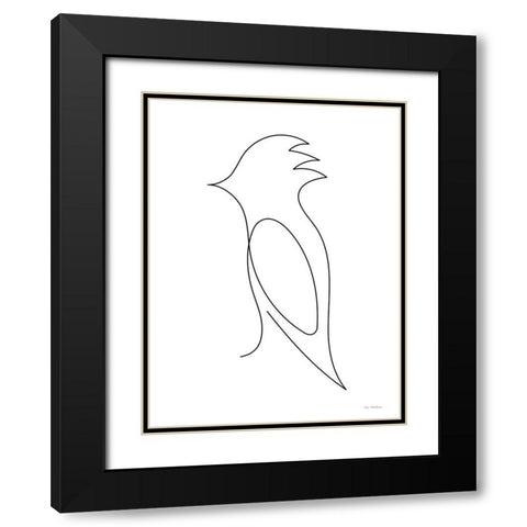 One Line Bird Black Modern Wood Framed Art Print with Double Matting by Seven Trees Design