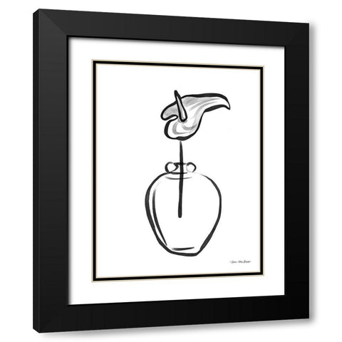 Flower and Pot Drawing Black Modern Wood Framed Art Print with Double Matting by Seven Trees Design