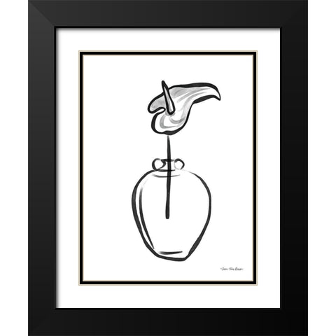Flower and Pot Drawing Black Modern Wood Framed Art Print with Double Matting by Seven Trees Design