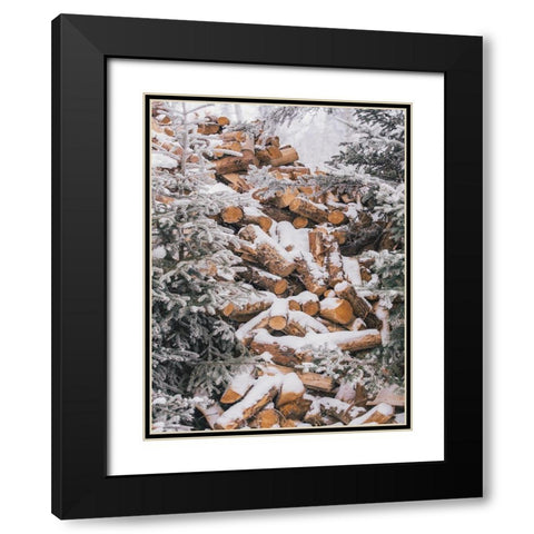 Winter Wood Pile    Black Modern Wood Framed Art Print with Double Matting by Seven Trees Design