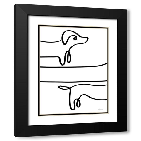 One Line Dachshund Black Modern Wood Framed Art Print with Double Matting by Seven Trees Design