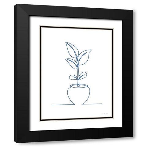 One Line Plant II Black Modern Wood Framed Art Print with Double Matting by Seven Trees Design