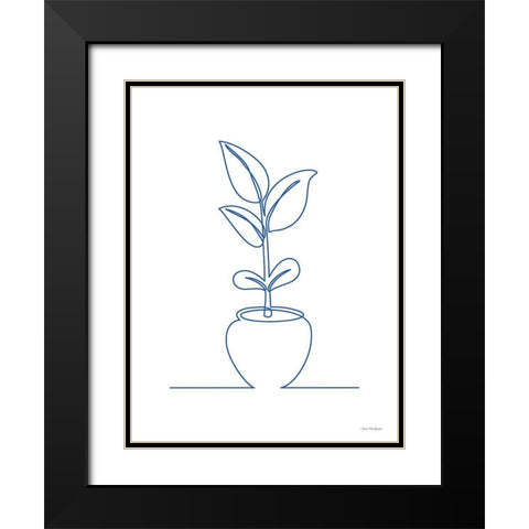 One Line Plant II Black Modern Wood Framed Art Print with Double Matting by Seven Trees Design