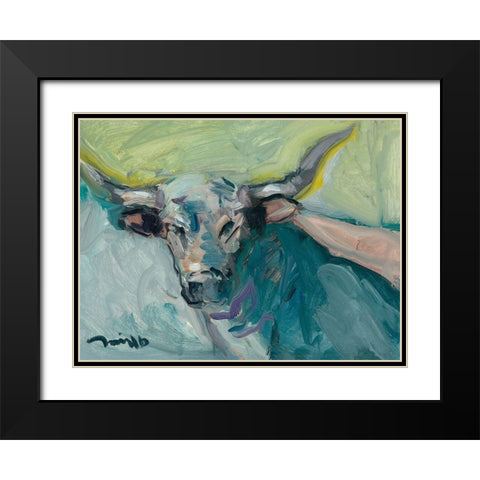 Longhorn Black Modern Wood Framed Art Print with Double Matting by Trujillo, Jose
