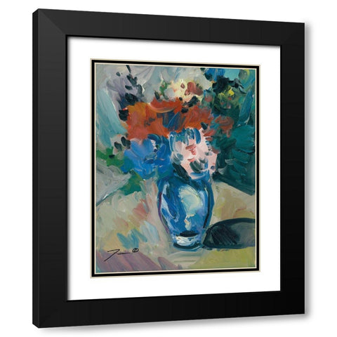 Blue Vase Black Modern Wood Framed Art Print with Double Matting by Trujillo, Jose