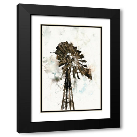 Watercolor Windmill Black Modern Wood Framed Art Print with Double Matting by White Ladder