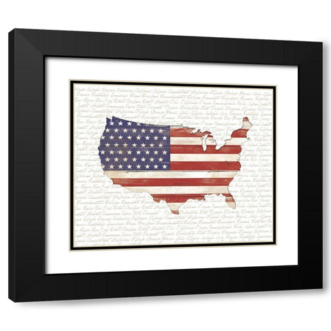 USA Flag Black Modern Wood Framed Art Print with Double Matting by White Ladder