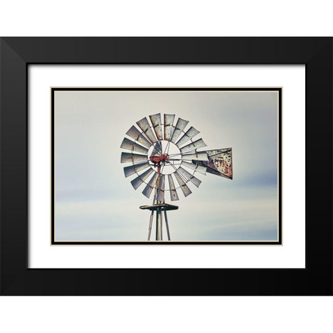 Windmill Close-Up Black Modern Wood Framed Art Print with Double Matting by White Ladder