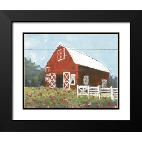 Flower Field Barn Black Modern Wood Framed Art Print with Double Matting by White Ladder