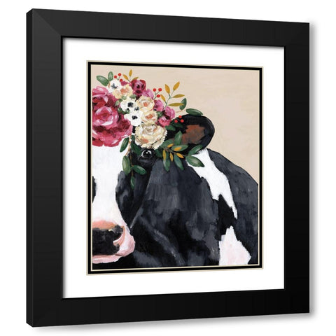 Bestie with her Flowers Black Modern Wood Framed Art Print with Double Matting by White Ladder