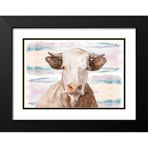 Whimsical Cow Black Modern Wood Framed Art Print with Double Matting by White Ladder