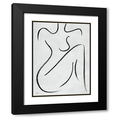 Sitting Woman Black Modern Wood Framed Art Print with Double Matting by Yass Naffas Designs